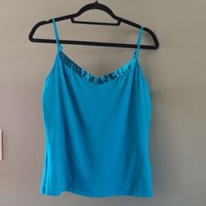 Satin Trim Teal Stretchy Adjustable Strap Cami Sz L Ricki's